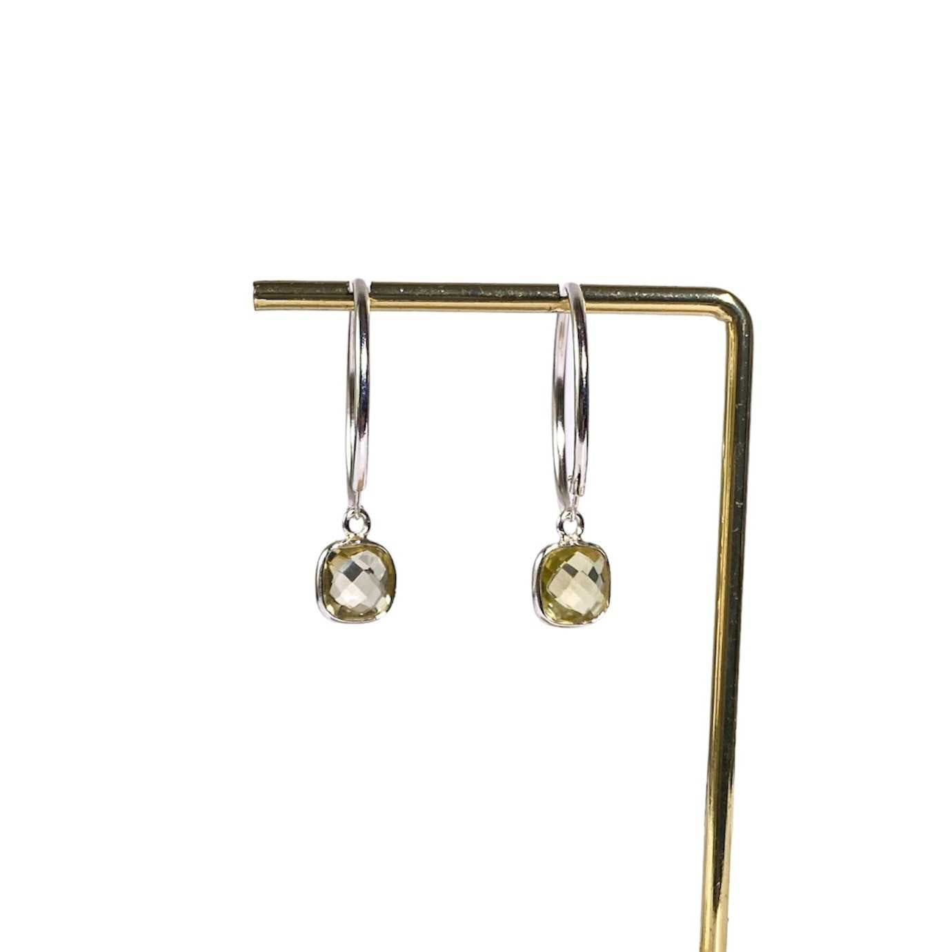 8 mm Cushion cut Lemon Quartz Big Hoop Earrings