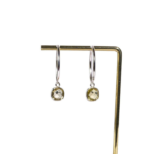 8 mm Cushion cut Lemon Quartz Big Hoop Earrings