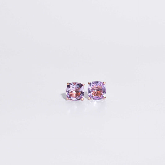 8mm Cushion cut Pink Amethyst Earrings