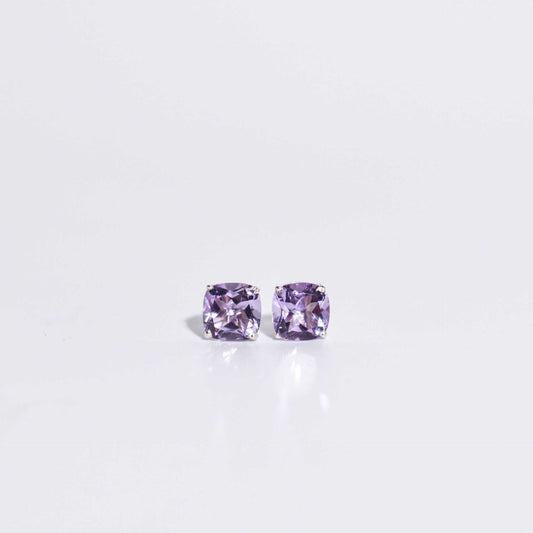 8mm Cushion cut Pink Amethyst Earrings