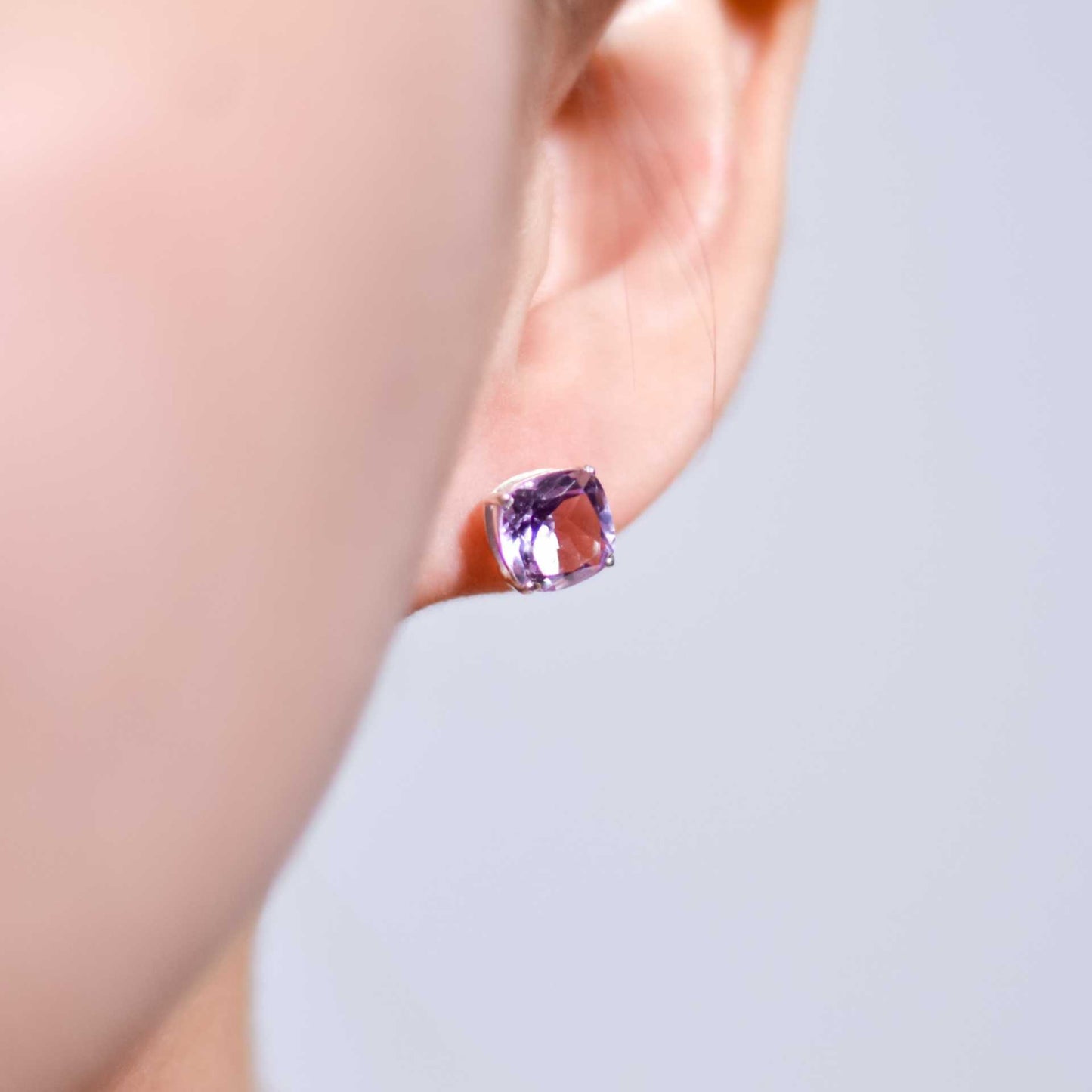 8mm Cushion cut Pink Amethyst Earrings