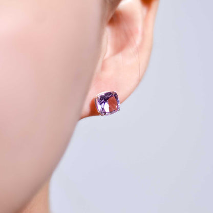 8mm Cushion cut Pink Amethyst Earrings
