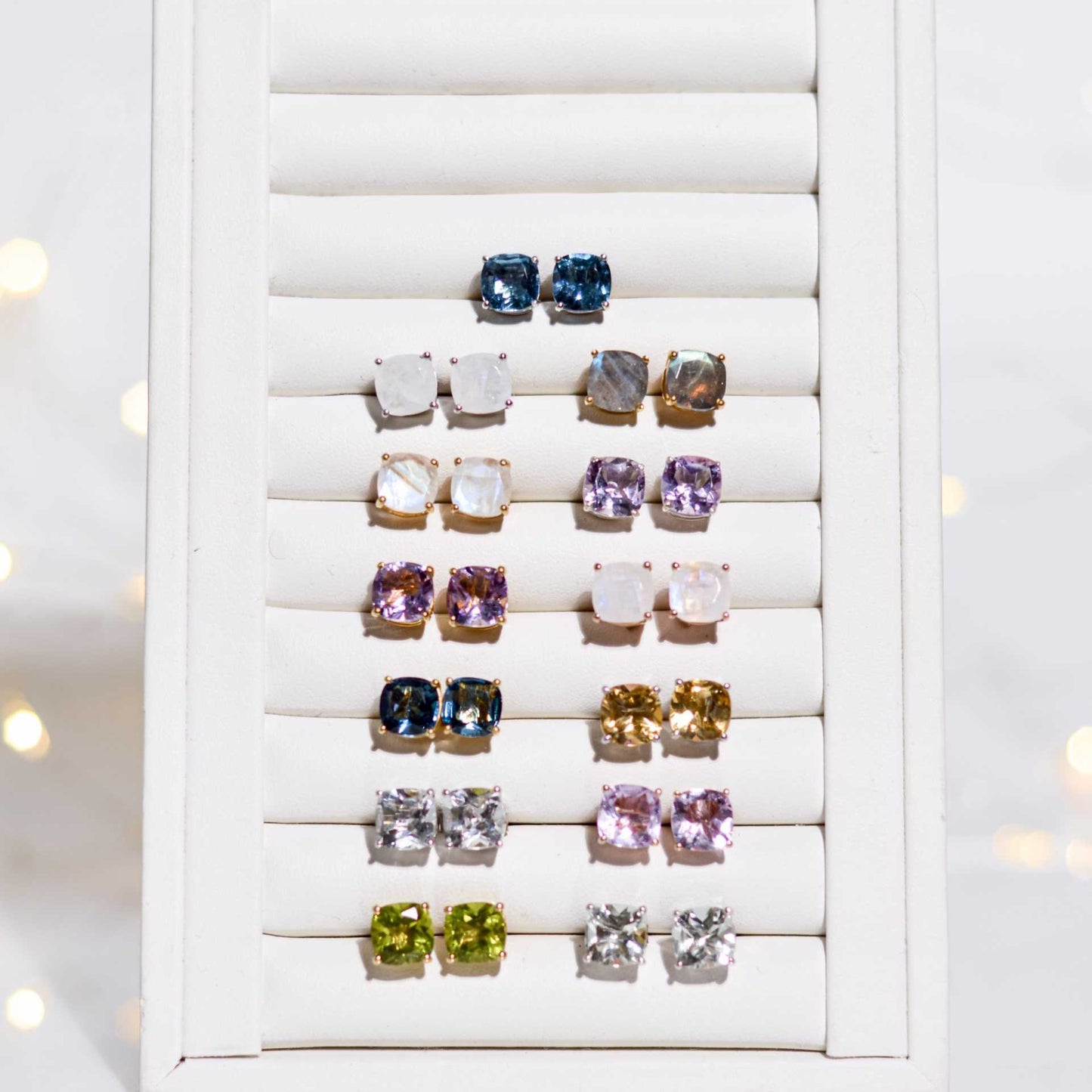 8mm Cushion cut Pink Amethyst Earrings