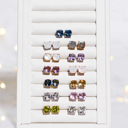 8mm Cushion cut Pink Amethyst Earrings