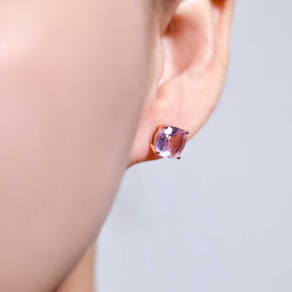 8mm Cushion cut Pink Amethyst Earrings