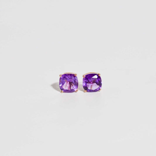 8mm Cushion cut Purple Amethyst Earrings