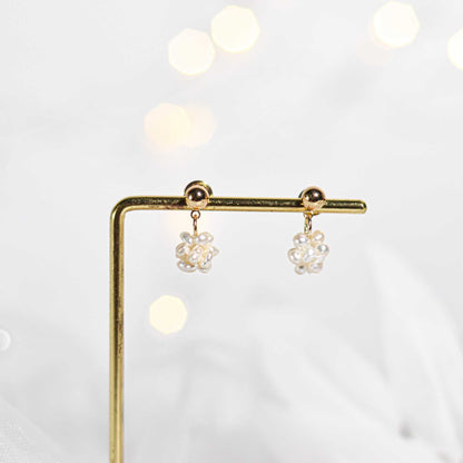 8 mm white pearl ball yellow gold plated ball stud earrings
