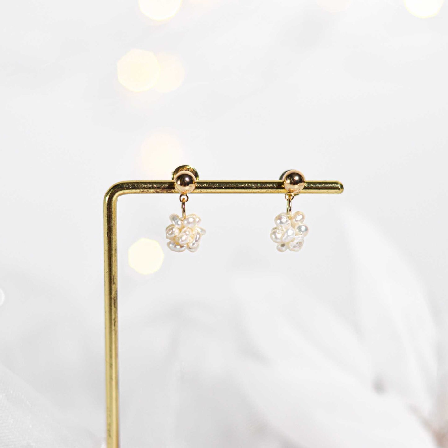 8 mm white pearl ball yellow gold plated ball stud earrings