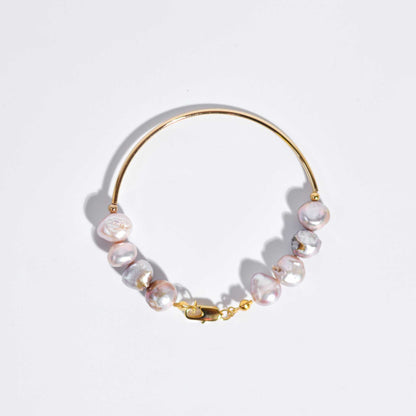 8 pcs. Purple Kieshe Pearls Yellow Gold Plated Bracelet with 60 mm Half Ring Elbow