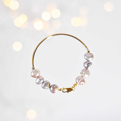 8 pcs. Purple Kieshe Pearls Yellow Gold Plated Bracelet with 60 mm Half Ring Elbow