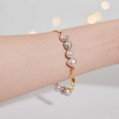 8 pcs. Purple Kieshe Pearls Yellow Gold Plated Bracelet with 60 mm Half Ring Elbow