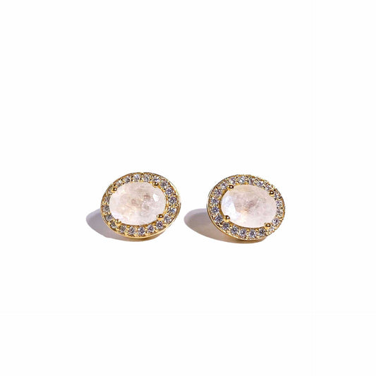 8 x 6 mm Oval cut Moonstone with Cz Halo Earrings