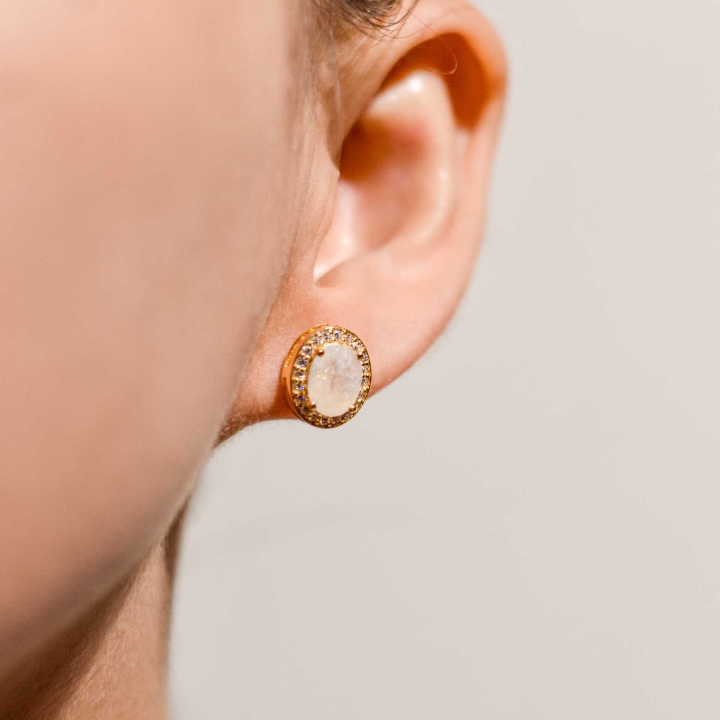 8 x 6 mm Oval cut Moonstone with Cz Halo Earrings