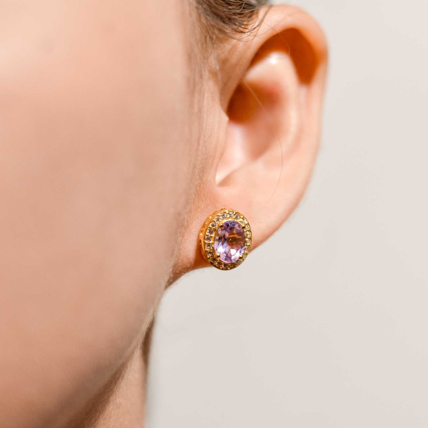 8 x 6 mm Oval cut Pink Amethyst with Cz Halo Earrings