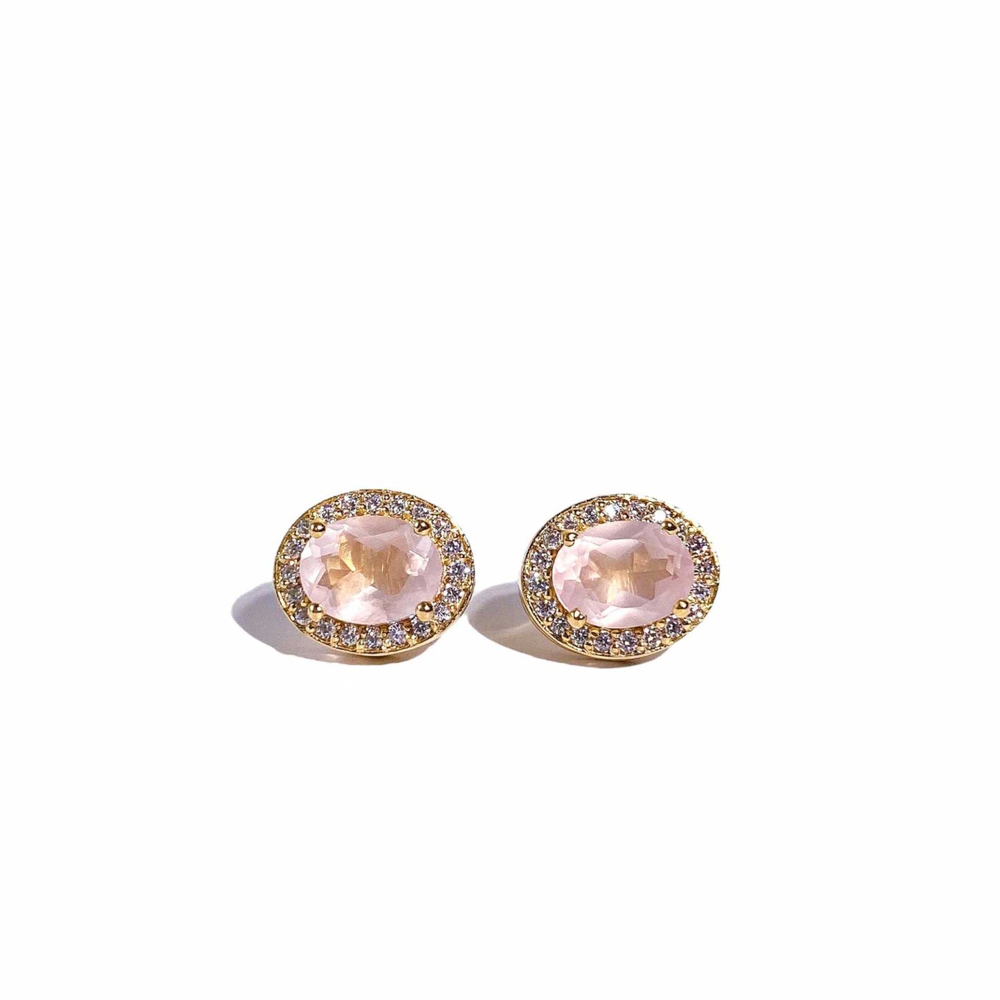 8 x 6 mm Oval cut Rose Quartz with Cz Halo Earrings