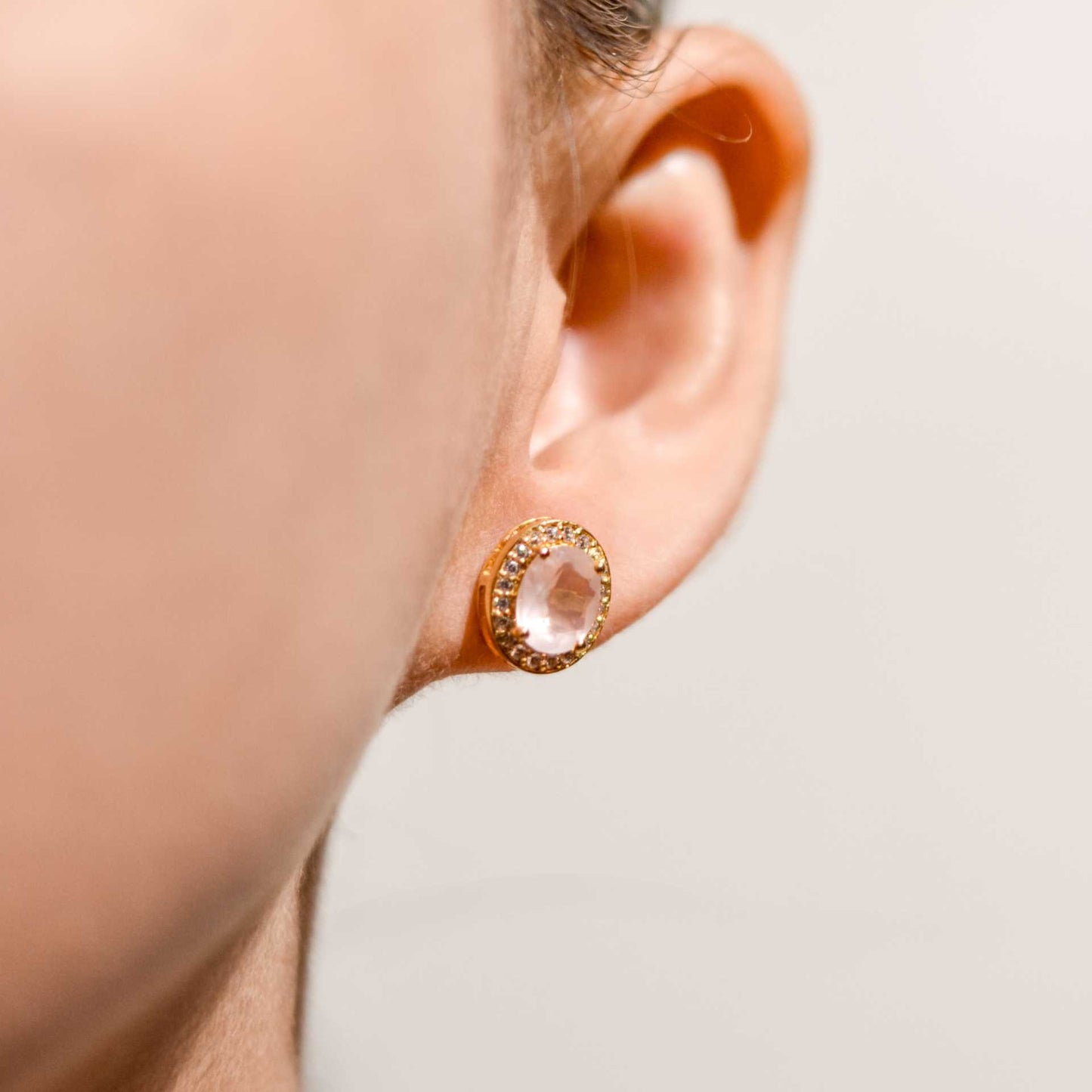 8 x 6 mm Oval cut Rose Quartz with Cz Halo Earrings