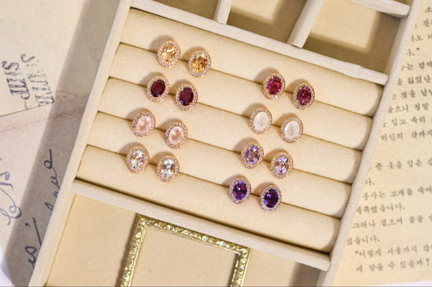 8 x 6 mm Oval cut Rose Quartz with Cz Halo Earrings