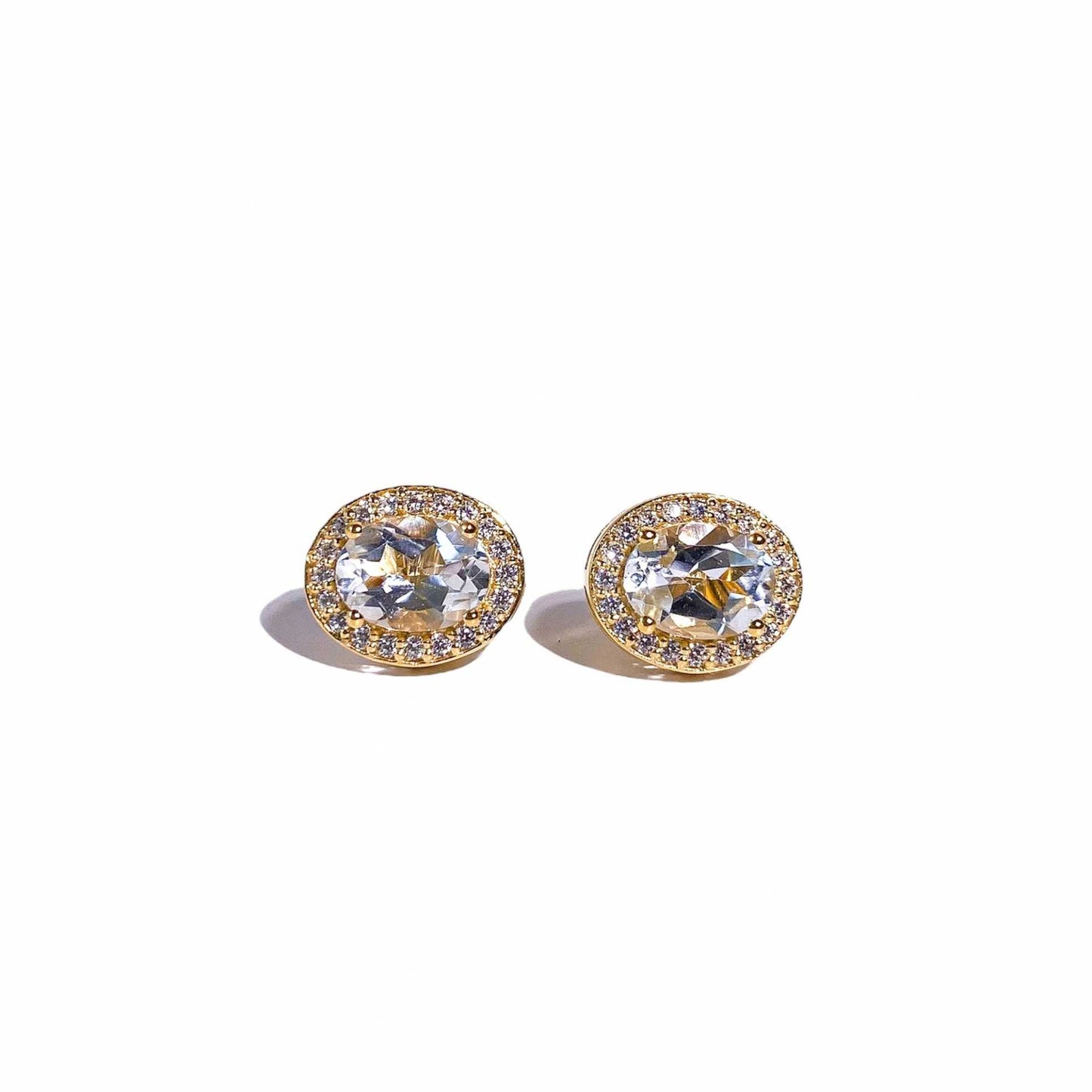 8 x 6 mm Oval cut White Topaz with Cz Halo Earrings