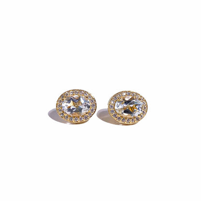 8 x 6 mm Oval cut White Topaz with Cz Halo Earrings
