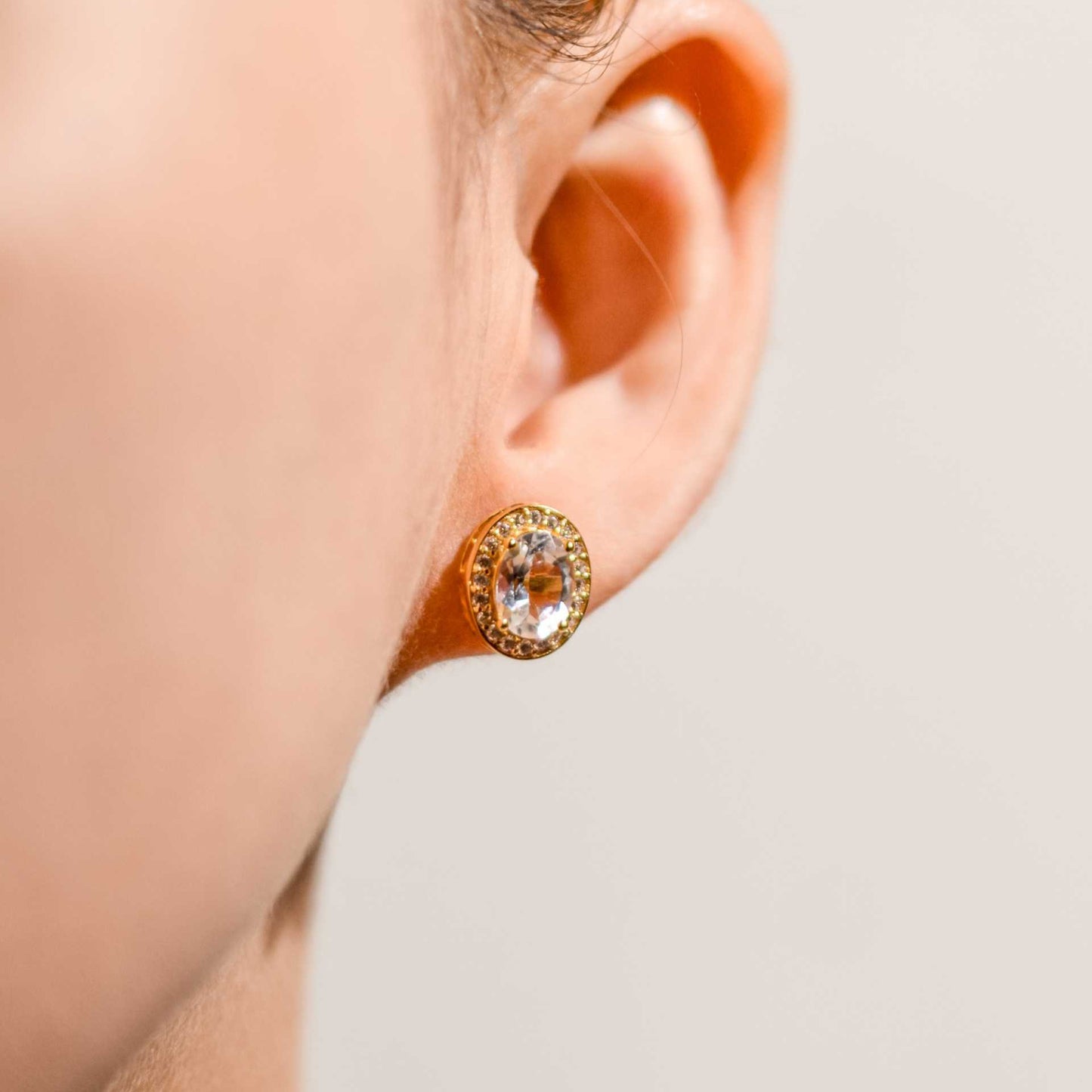 8 x 6 mm Oval cut White Topaz with Cz Halo Earrings