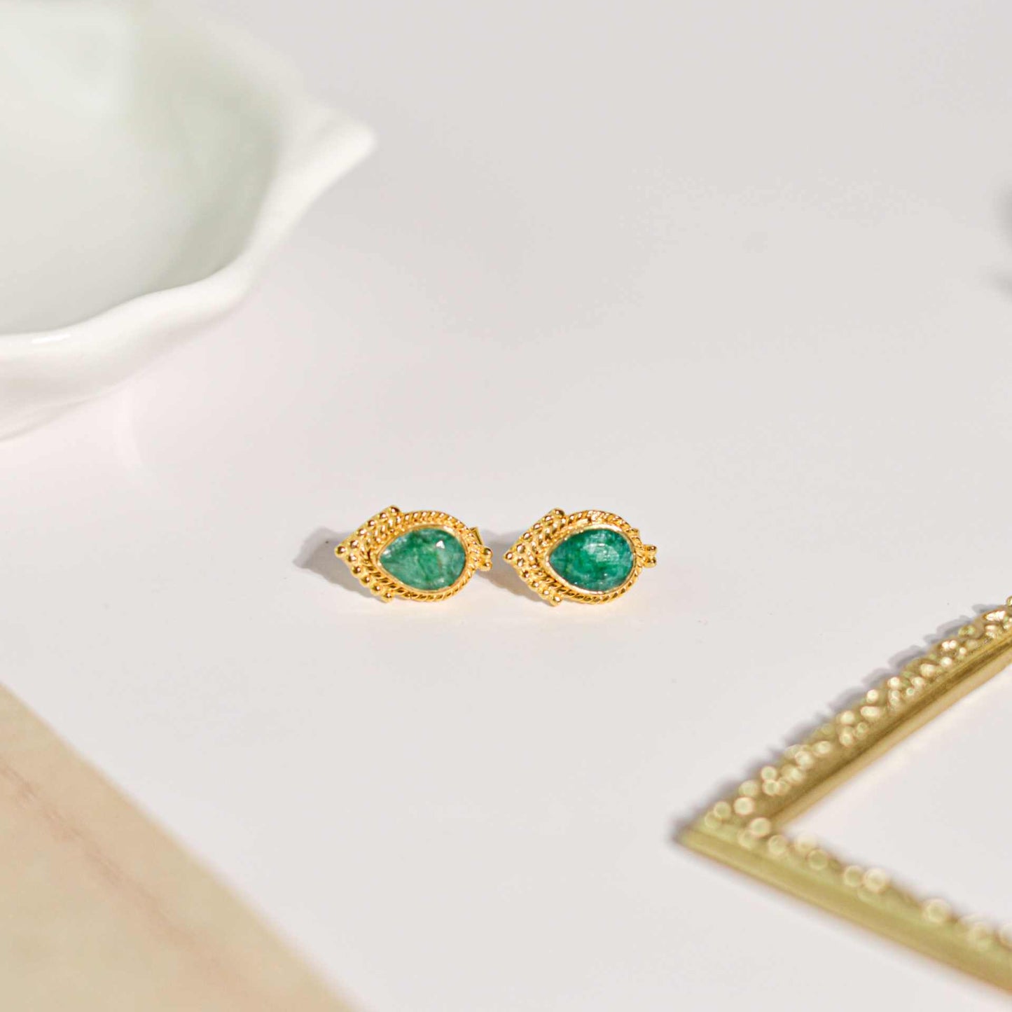 8 x 6 mm Pear cut Green Onyx Earrings