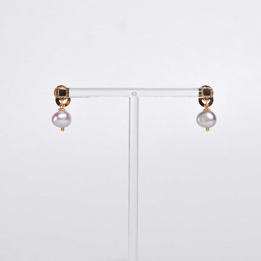 9.1 mm purple kieshe yellow gold plated dangling earrings with square stud