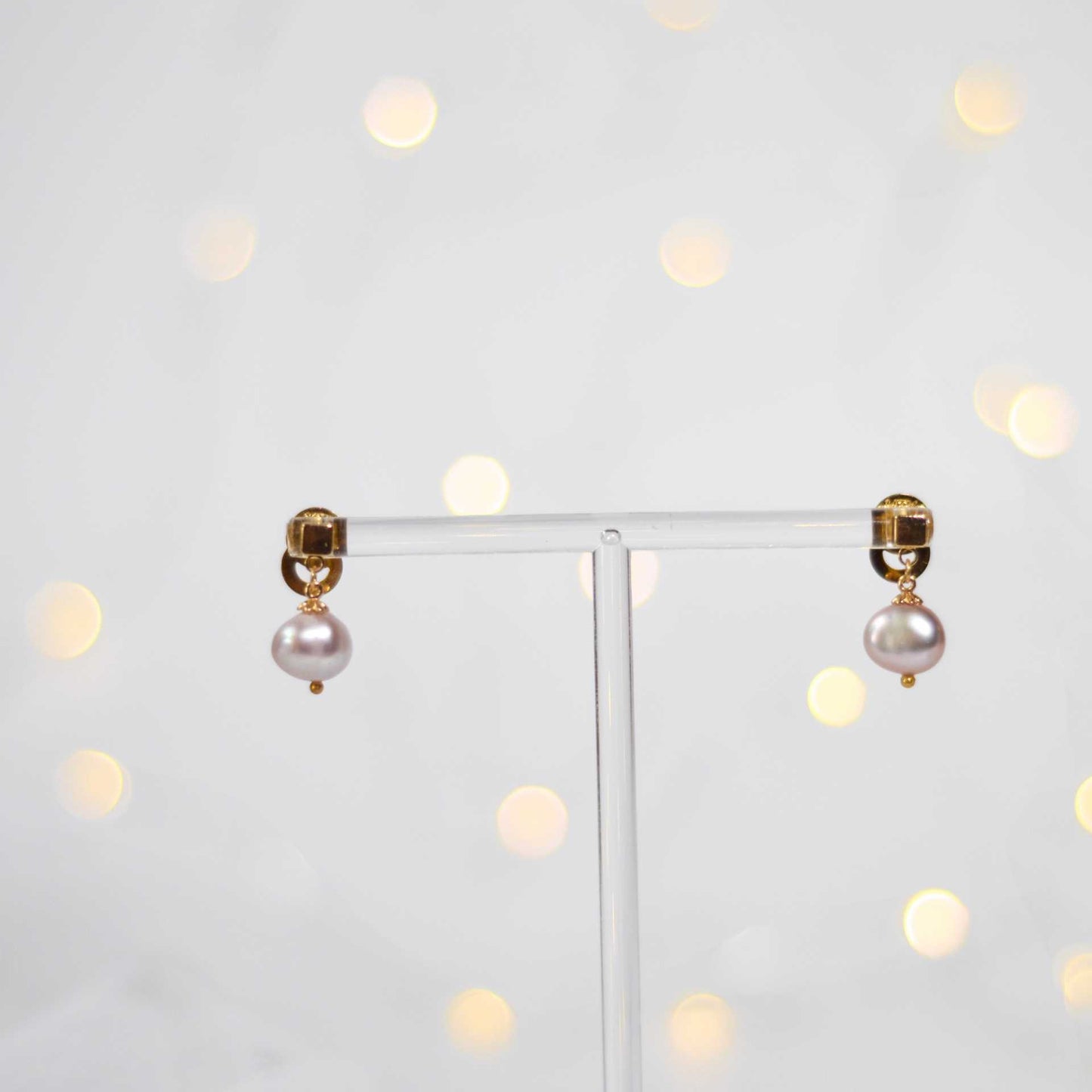 9.1 mm purple kieshe yellow gold plated dangling earrings with square stud