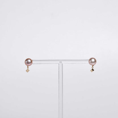 9.3 mm purple siopao pearl yellow gold plated stud with cube drop