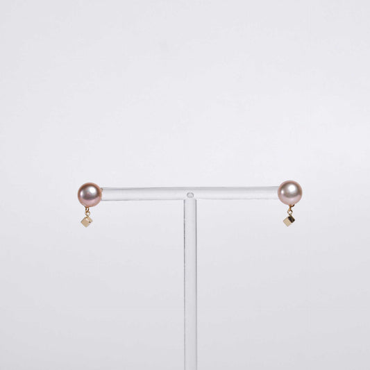 9.3 mm purple siopao pearl yellow gold plated stud with cube drop