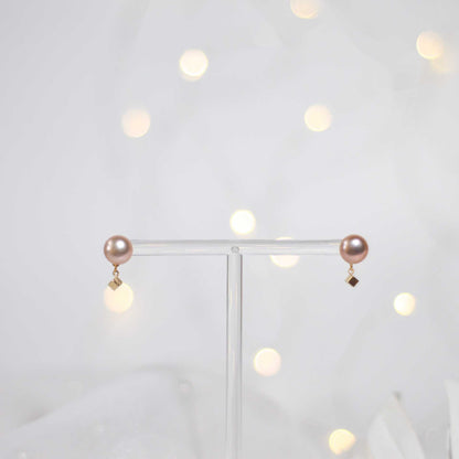 9.3 mm purple siopao pearl yellow gold plated stud with cube drop