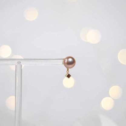 9.3 mm purple siopao pearl yellow gold plated stud with cube drop