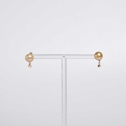 9.4 mm champagne siopao pearl yellow gold plated stud with cube drop