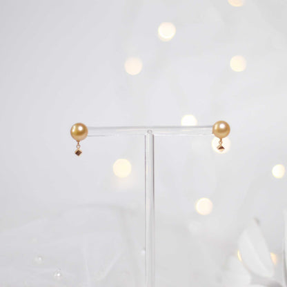 9.4 mm champagne siopao pearl yellow gold plated stud with cube drop