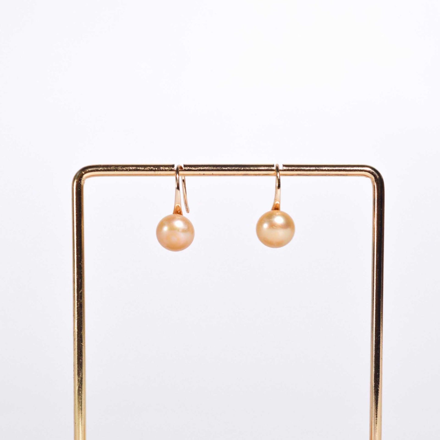 9.4 mm peach siopao pearl yellow gold plated dangling earrings