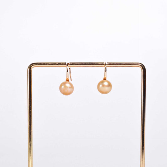 9.4 mm peach siopao pearl yellow gold plated dangling earrings