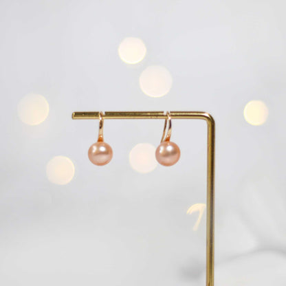9.4 mm peach siopao pearl yellow gold plated dangling earrings