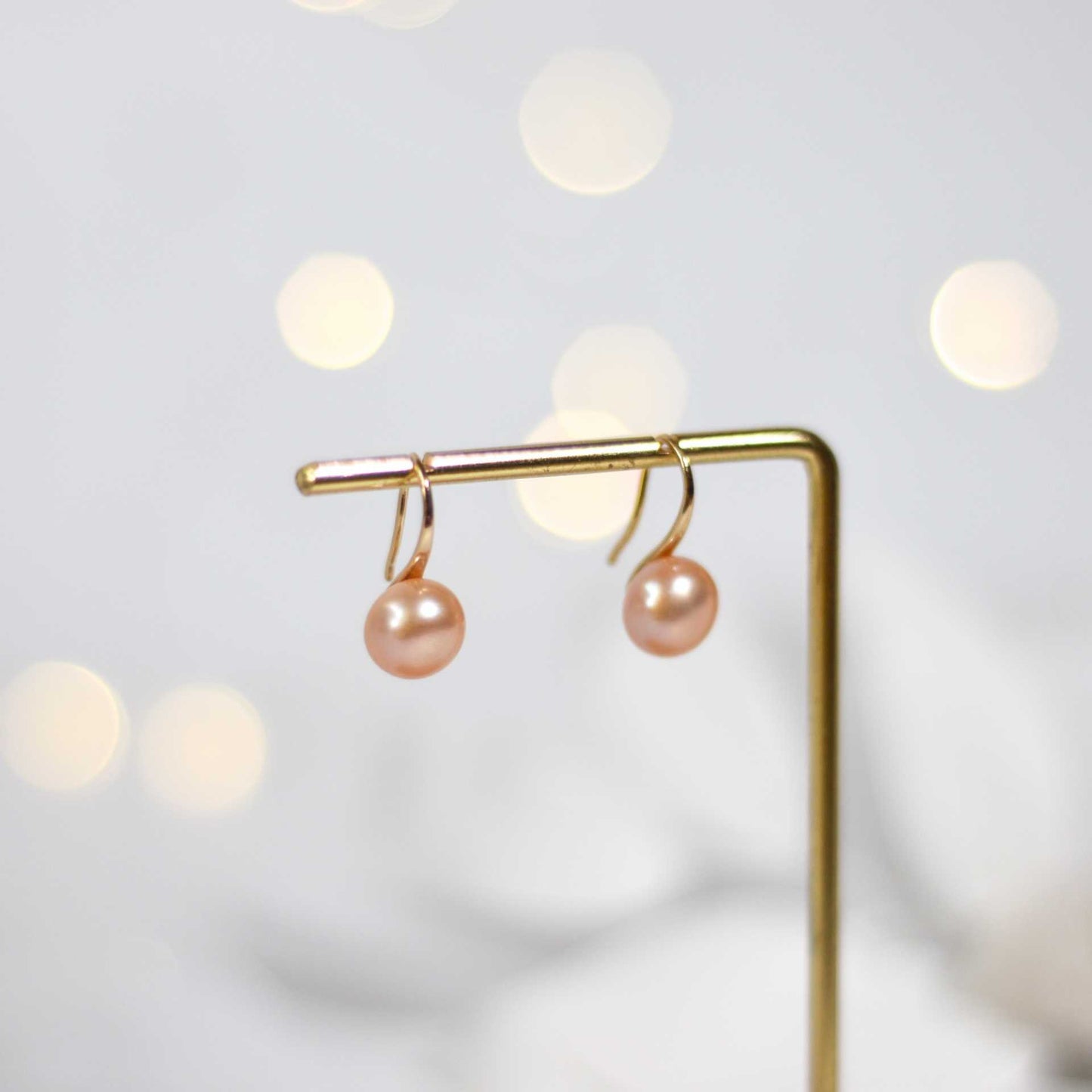 9.4 mm peach siopao pearl yellow gold plated dangling earrings