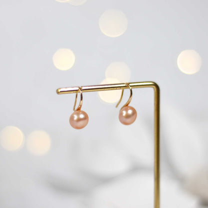 9.4 mm peach siopao pearl yellow gold plated dangling earrings
