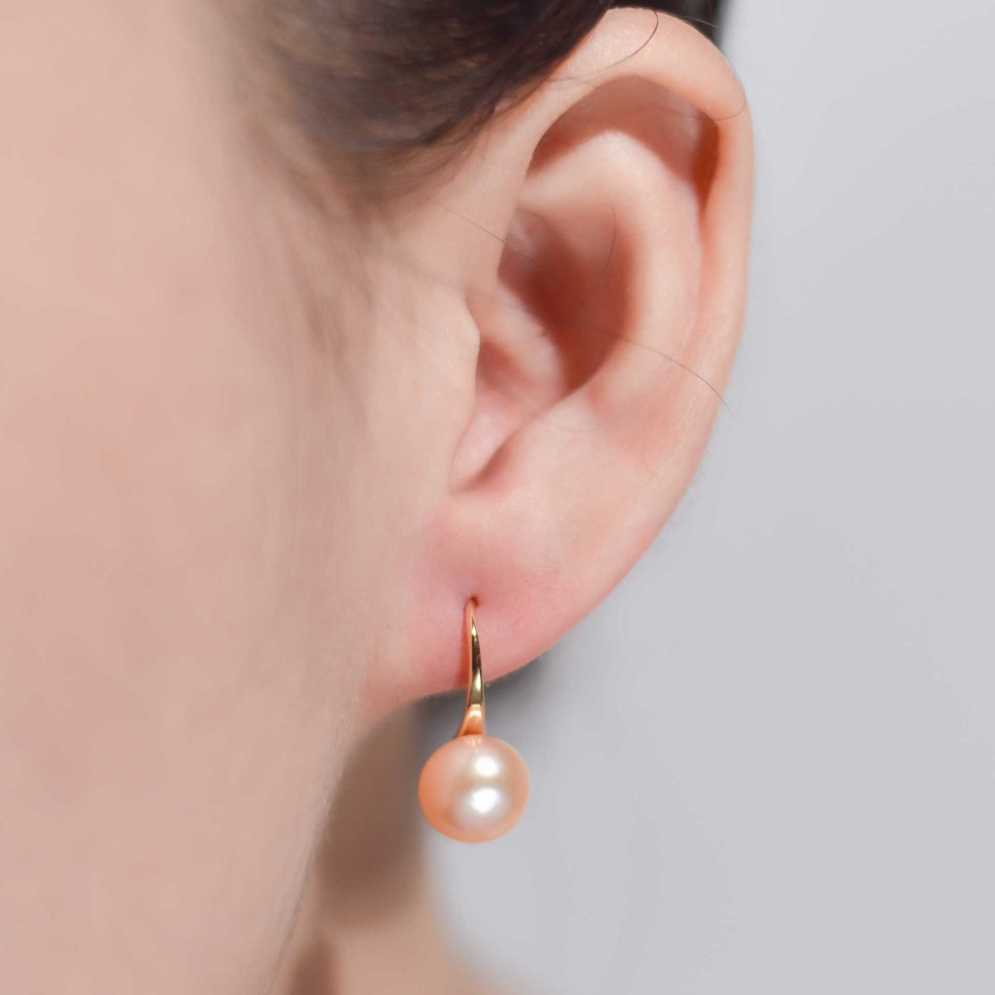 9.4 mm peach siopao pearl yellow gold plated dangling earrings