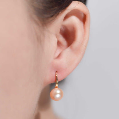 9.4 mm peach siopao pearl yellow gold plated dangling earrings