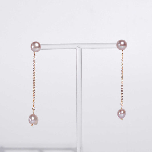 9.6 mm purple siopao pearl stud with removable 8.6 mm purple kieshe pearl yellow gold plated dangling earrings