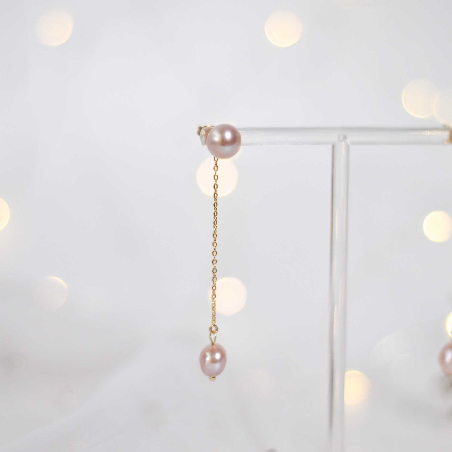 9.6 mm purple siopao pearl stud with removable 8.6 mm purple kieshe pearl yellow gold plated dangling earrings