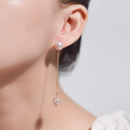 9.6 mm purple siopao pearl stud with removable 8.6 mm purple kieshe pearl yellow gold plated dangling earrings