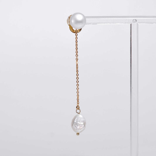 9.9 mm white siopao pearl stud with removable 11.7 mm white baroque pearl yellow gold plated dangling earrings