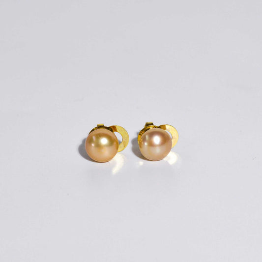 9 mm champagne siopao pearl yellow gold plated stud earrings