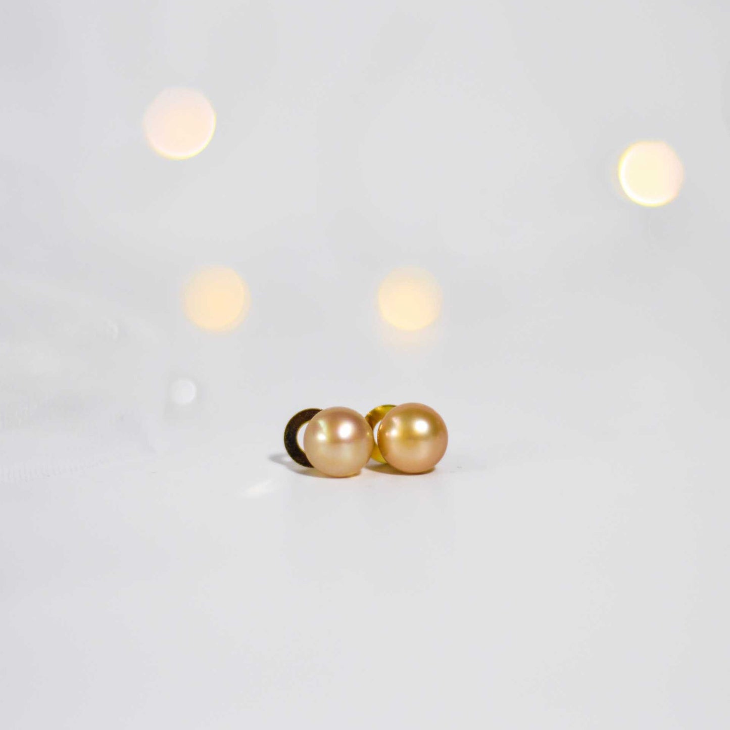9 mm champagne siopao pearl yellow gold plated stud earrings