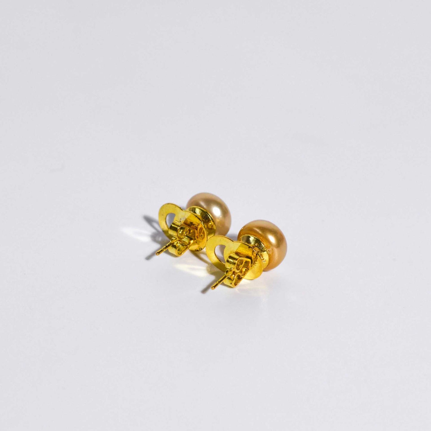9 mm champagne siopao pearl yellow gold plated stud earrings