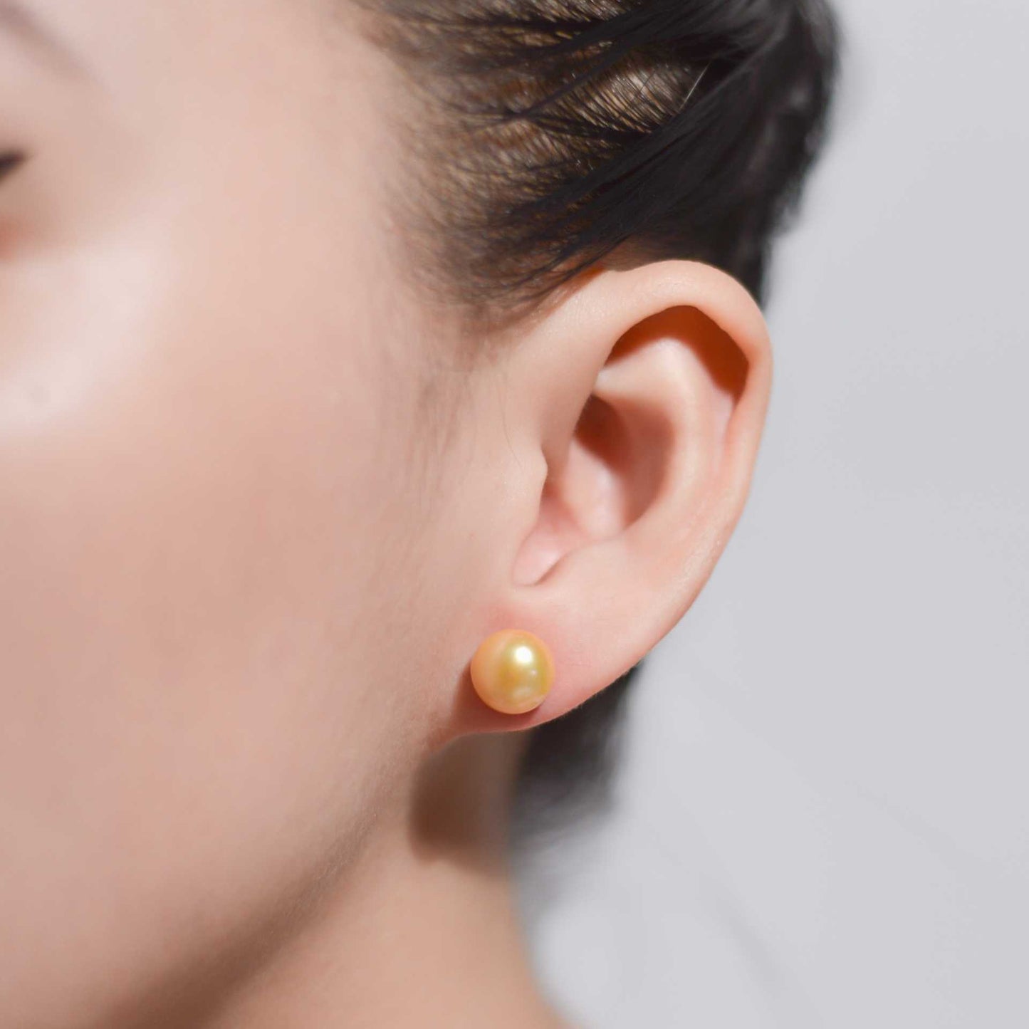 9 mm champagne siopao pearl yellow gold plated stud earrings