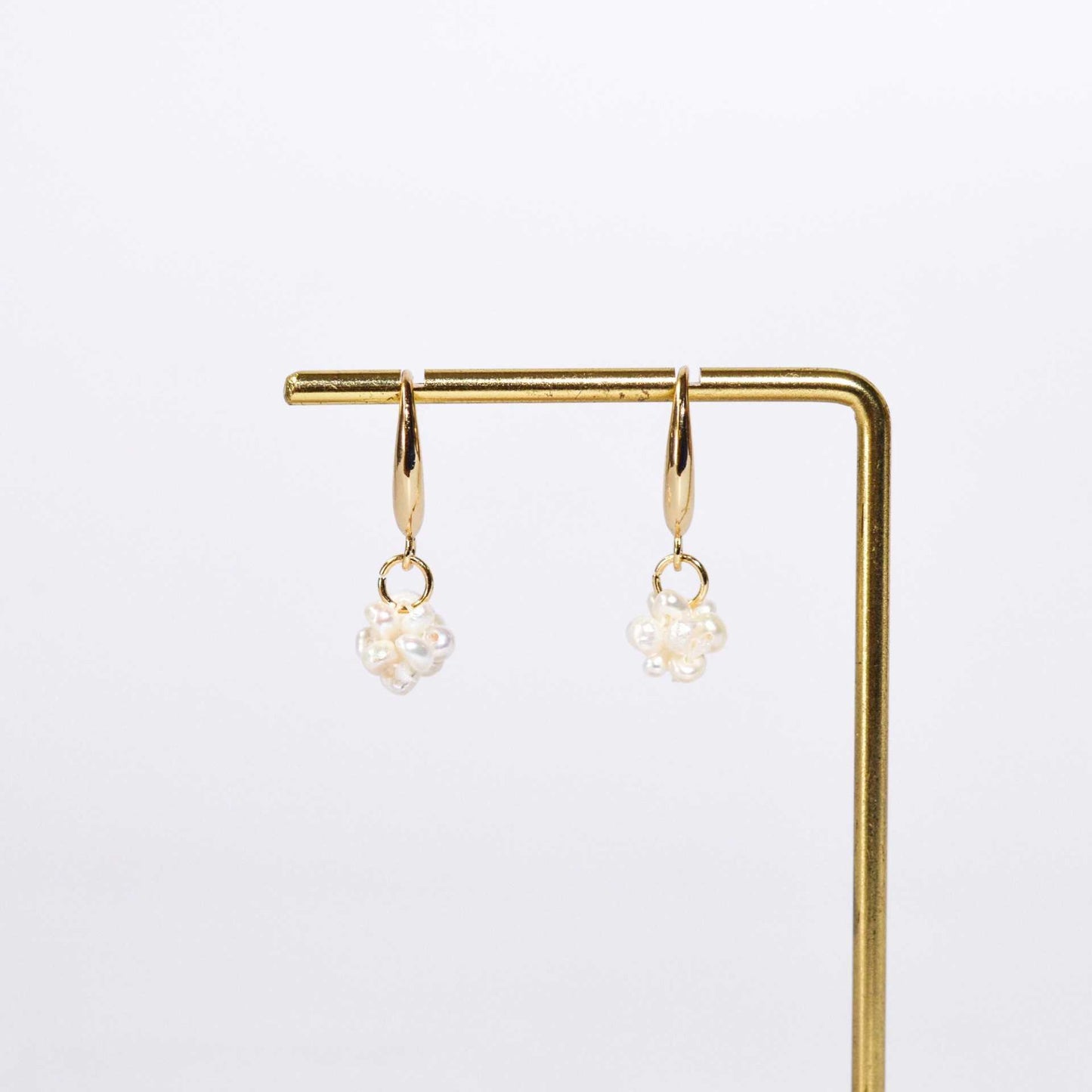 9 mm white pearl ball yellow gold plated hook earrings