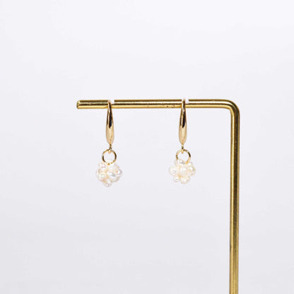 9 mm white pearl ball yellow gold plated hook earrings